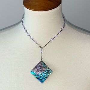 Necklace Beaded with Drop Pendant Blue/Purple